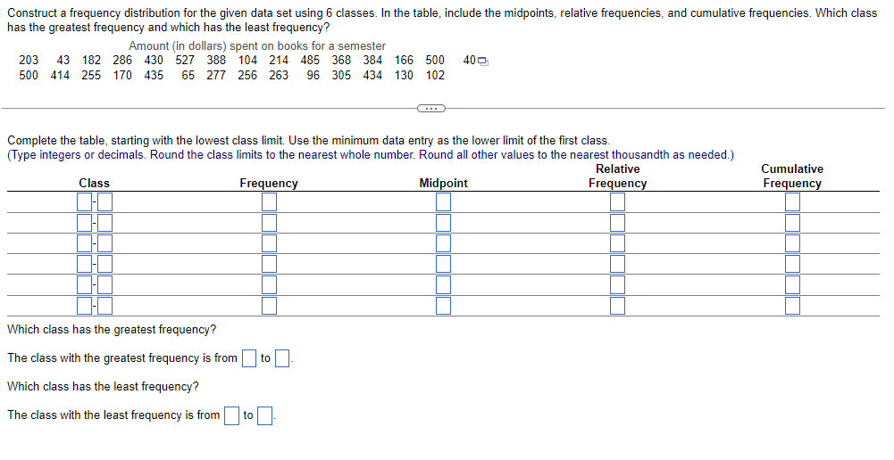 Solved Construct a frequency distribution for the given data | Chegg.com