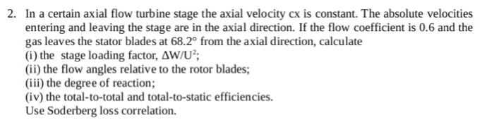 Solved In a certain axial flow turbine stage the axial | Chegg.com