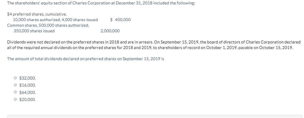 Solved The Shareholders' Equity Section Of Charles | Chegg.com