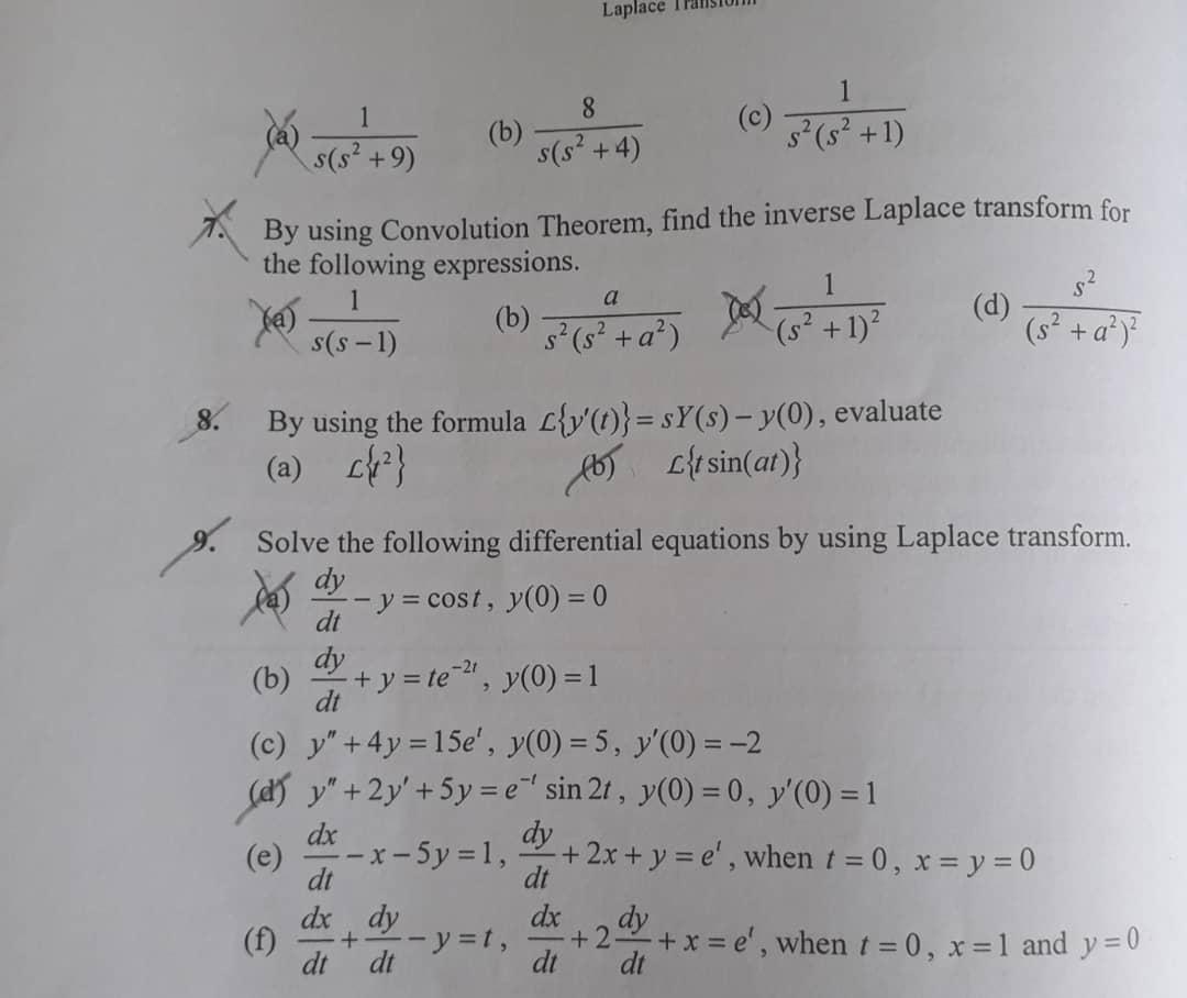 Solved Laplace 1 1 8 s(s? +9) s(5²+4) 3² (5²+1) By using | Chegg.com