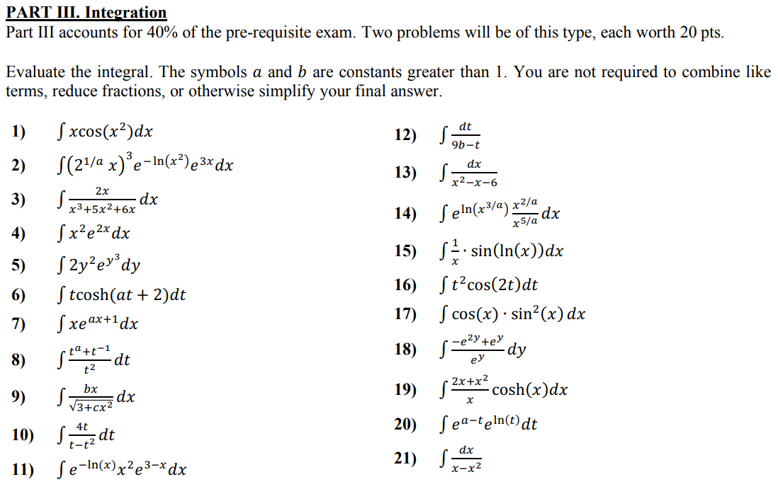 Solved PART III. Integration Part III accounts for 40% of | Chegg.com