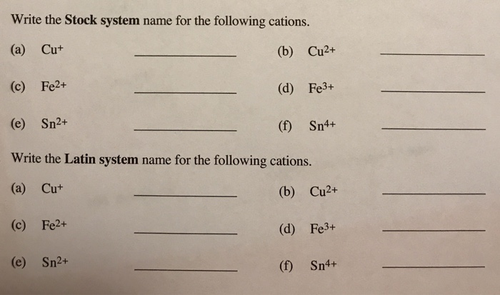 Solved Write the Stock system name for the following | Chegg.com