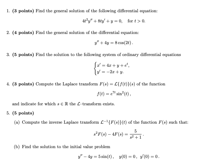 Solved 1. (3 Points) Find The General Solution Of The | Chegg.com