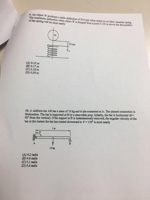 Solved An object W produces a static deflection of 50.0 mm | Chegg.com