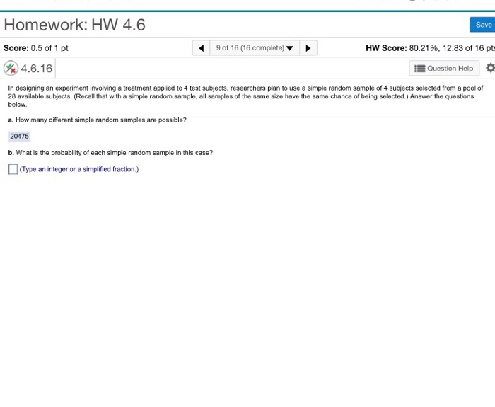 Solved Homework: HW 4.6 Save Score: 0.5 of 1 pt 9of16(18 | Chegg.com