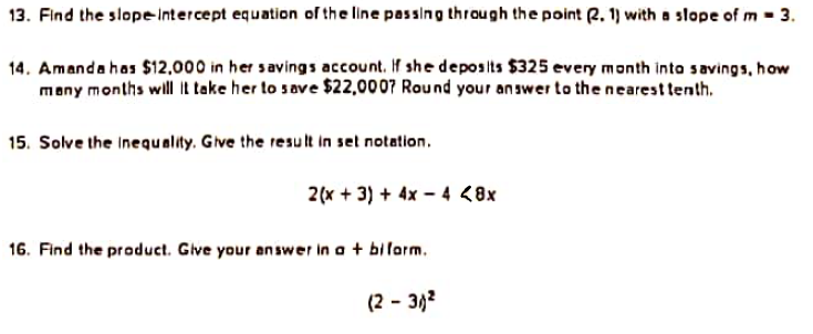 Solved 13. Find the slope Intercept equation of the line | Chegg.com
