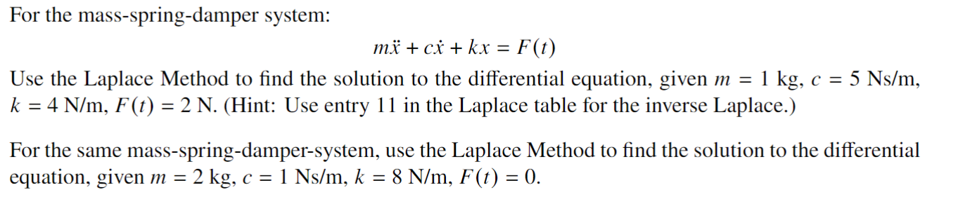 Solved For The Mass Spring Damper System Mx¨ Cx˙ Kx F T