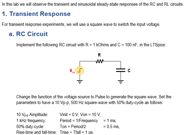 Solved In This Lab We Will Observe The Transient And | Chegg.com