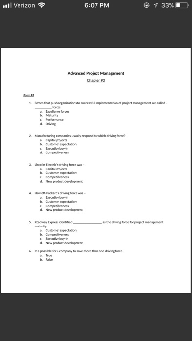 Solved Verizon令 6:06 PM 34% ! Advanced Project Management | Chegg.com