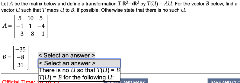 Solved Let A be the matrix below and define a transformation | Chegg.com