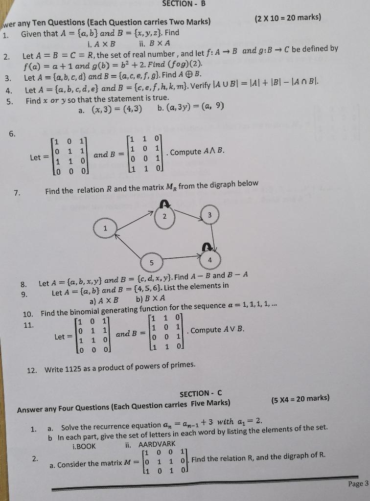 Solved SECTION - B wer any Ten Questions (Each Question | Chegg.com
