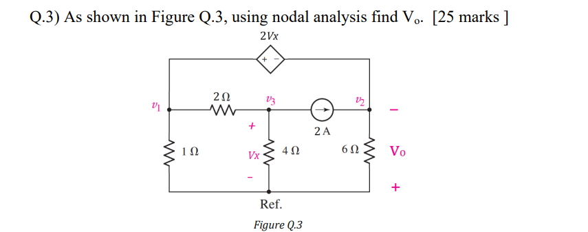 Solved Q.3) As shown in Figure Q.3, using nodal analysis | Chegg.com