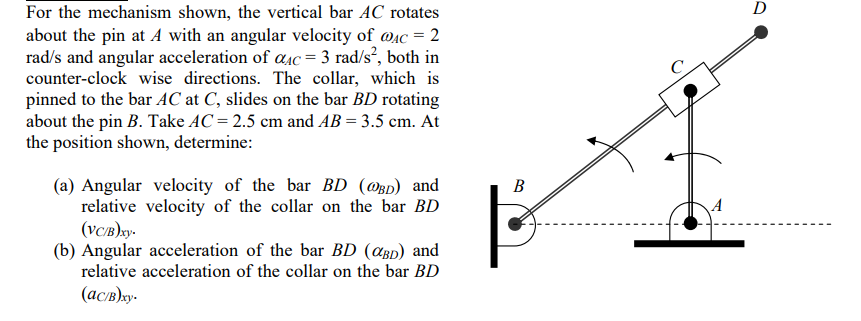 Solved D For the mechanism shown, the vertical bar AC | Chegg.com