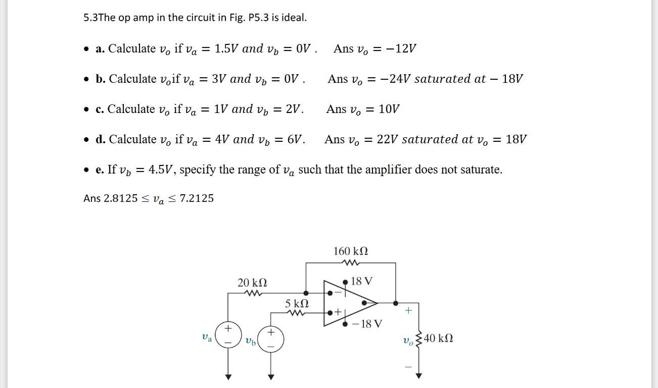 Solved 5.3The Op Amp In The Circuit In Fig. P5.3 Is Ideal. - | Chegg.com