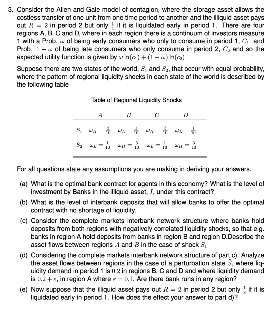 3. Consider the Allen and Gale model of contagion, | Chegg.com