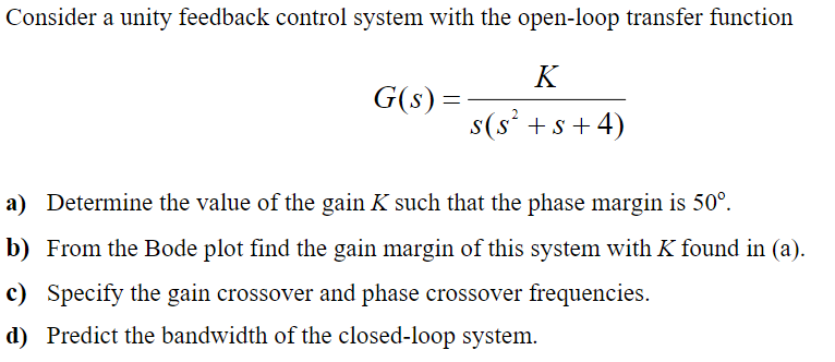 Solved Consider a unity feedback control system with the | Chegg.com