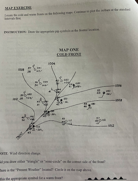 Solved MAP EXERCISE Locate the cold and warm fronts on the | Chegg.com