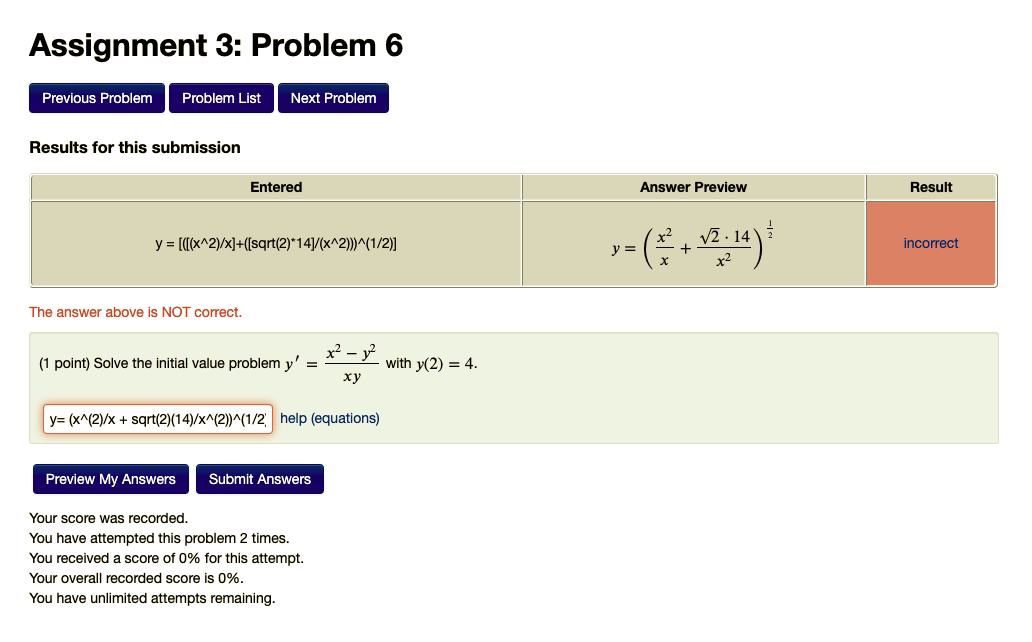 Solved Assignment 3: Problem 6 Previous Problem Problem List | Chegg.com