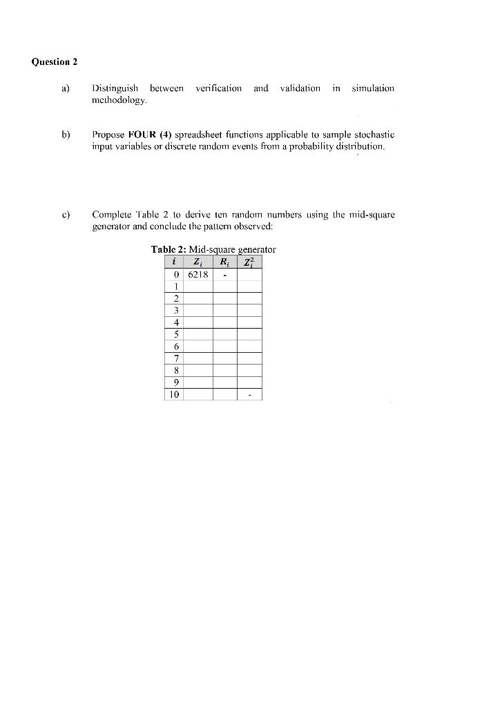 Solved Question 2 a) verification and validation in | Chegg.com