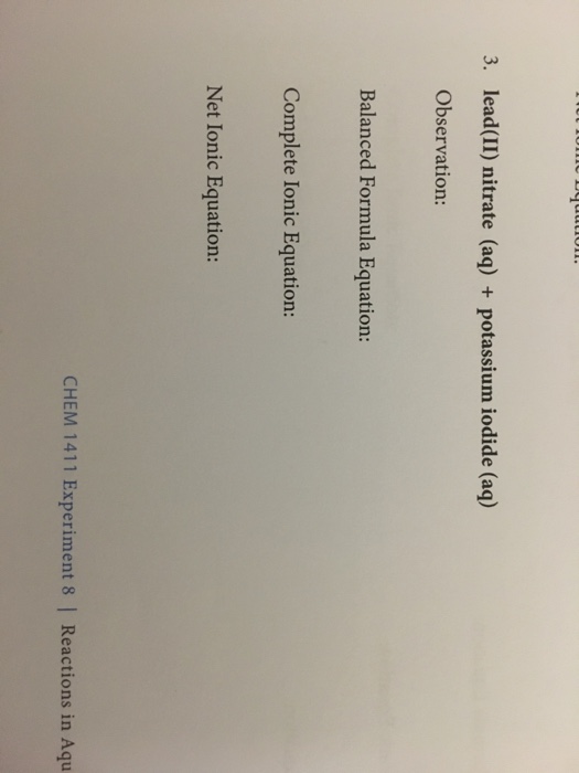 Solved Lead(II) nitrate (aq) + potassium iodide (aq)