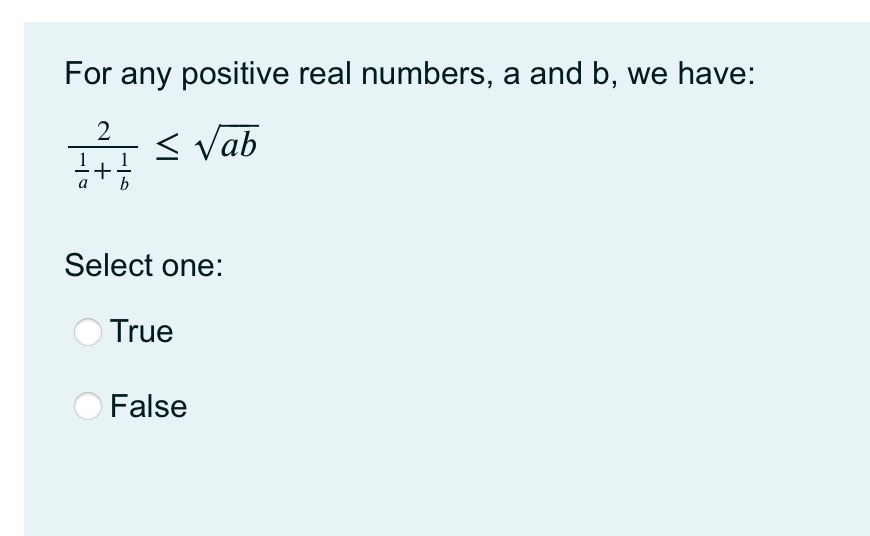 Solved For Any Positive Real Numbers, A And B, We Have: 2 1 | Chegg.com