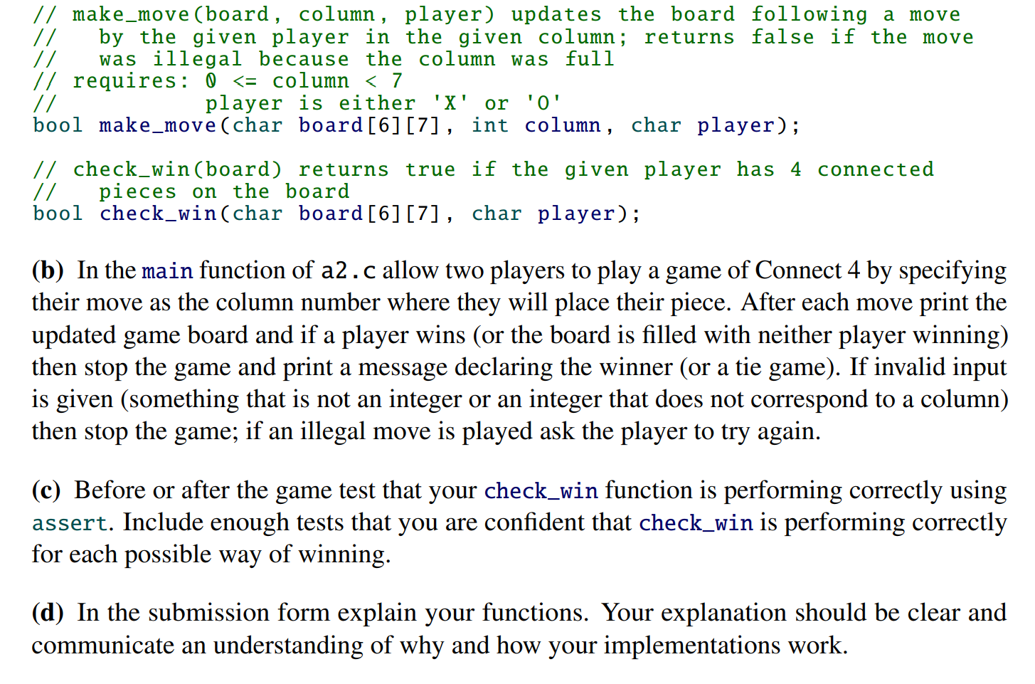 // Make_move (board, Column, Player) Updates The | Chegg.com