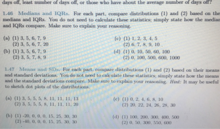 Solved For each part, compare distributions (1) and (2) | Chegg.com