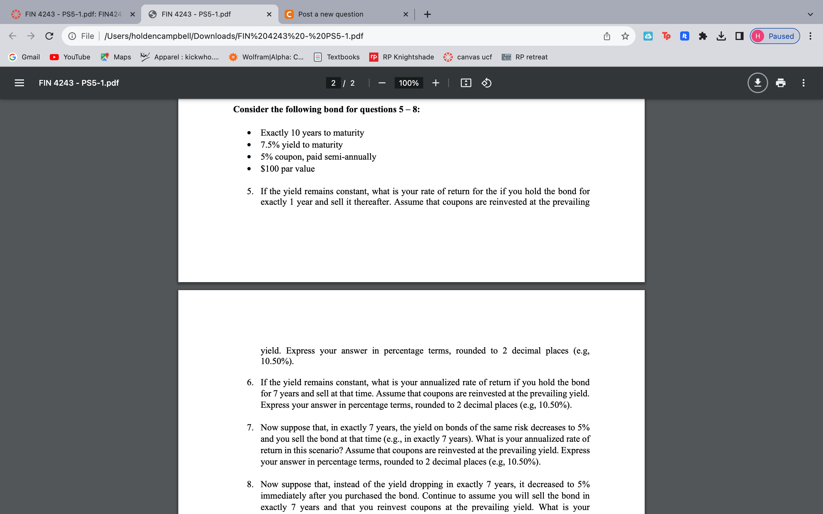 Solved Use The Following Information For Questions 1 And 2: | Chegg.com