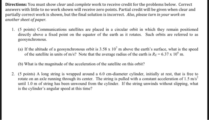 Solved Directions: You must show clear and complete work to | Chegg.com