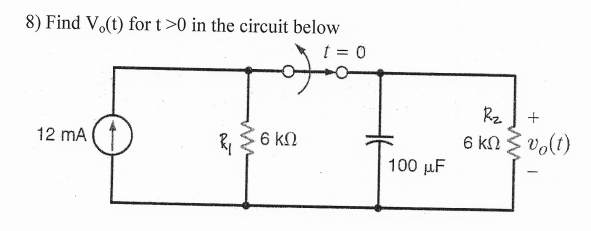 Solved 8) Find V.(t) for t >0 in the circuit below 1 = 0 + | Chegg.com