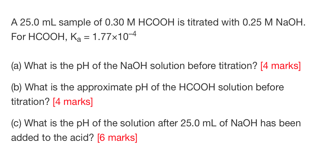 Solved A 25.0 mL sample of 0.30 M HCOOH is titrated with | Chegg.com