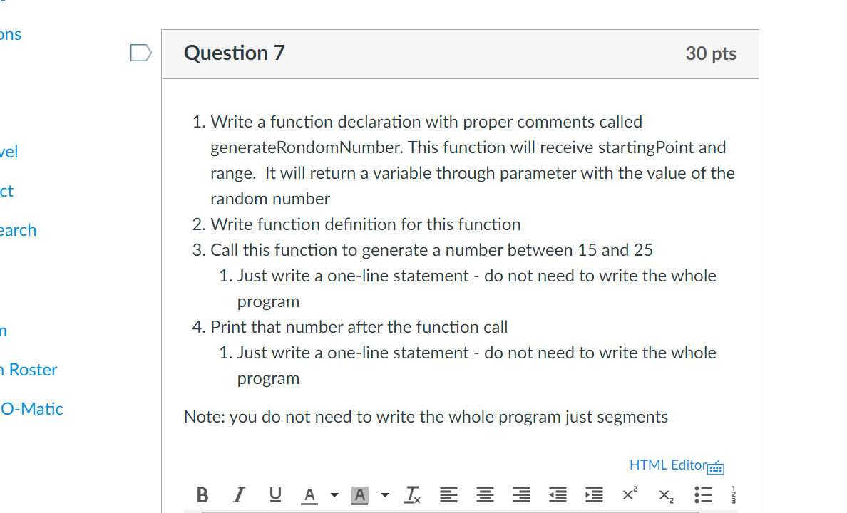Solved ons Question 7 30 pts wel ct 1. Write a function | Chegg.com
