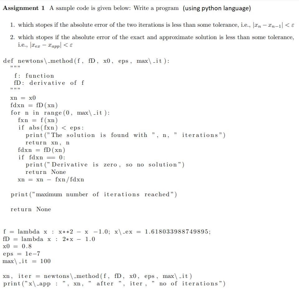Solved Assignment 1 A sample code is given below: Write a | Chegg.com