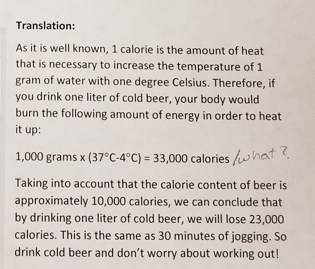 Solved Translation: As it is well known, 1 calorie is the | Chegg.com