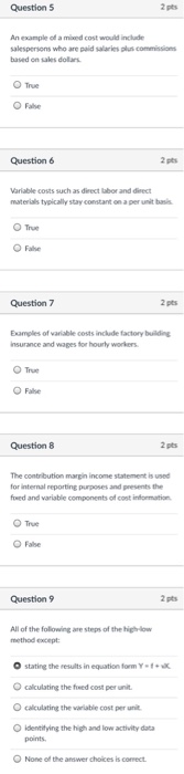 Solved An Example Of A Mixed Cost Would Include Salespersons Chegg