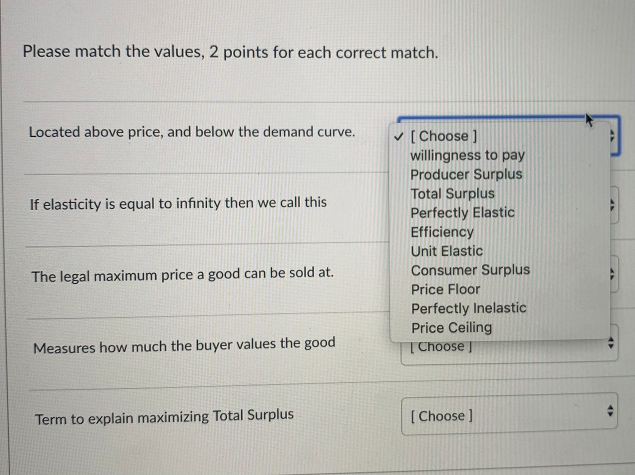 Solved Please match the values, 2 points for each correct | Chegg.com