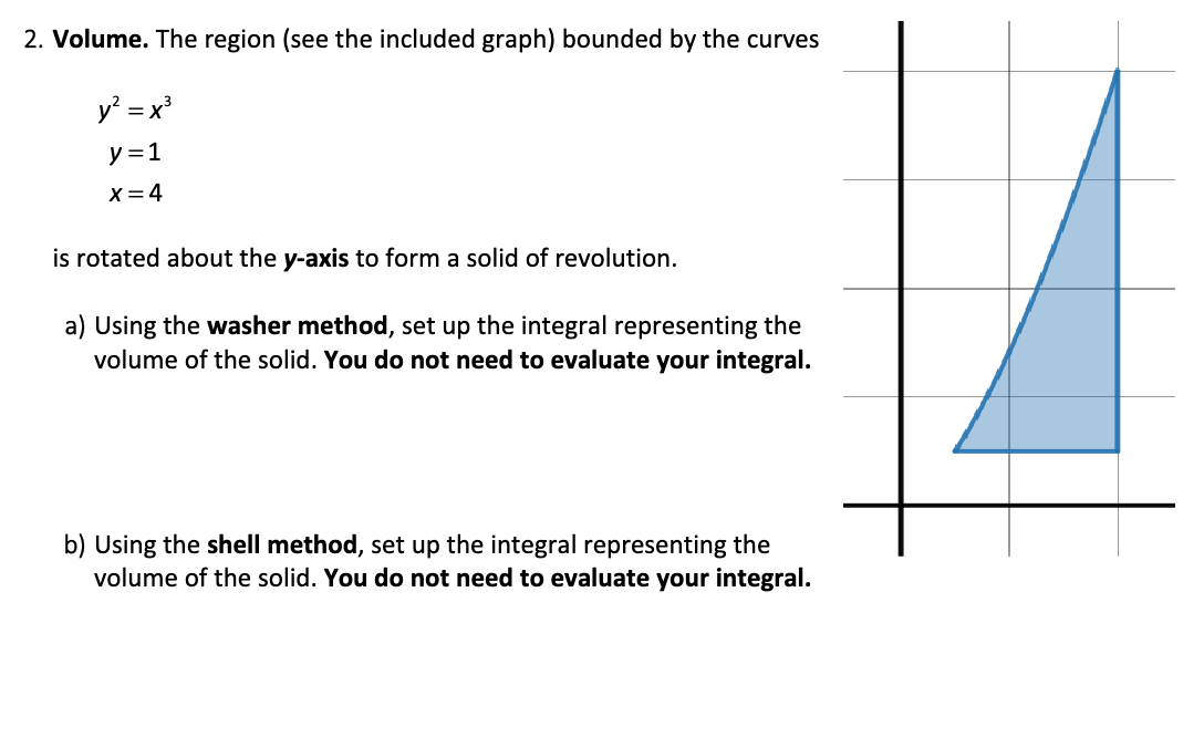 Solved 2. Volume. The region (see the included graph) | Chegg.com