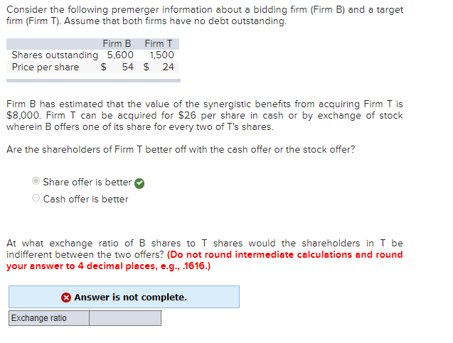 Solved Consider The Following Premerger Information About A | Chegg.com