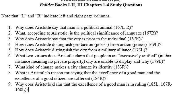 Solved Politics Books I-II, III Chapters 1-4 Study Questions 