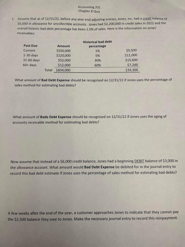 Solved Accounting 201 Chapter 8 Quiz 1 Assume That As Of Chegg