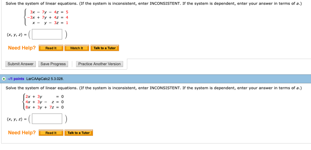 Solved Solve the system of linear equations. (If the system | Chegg.com