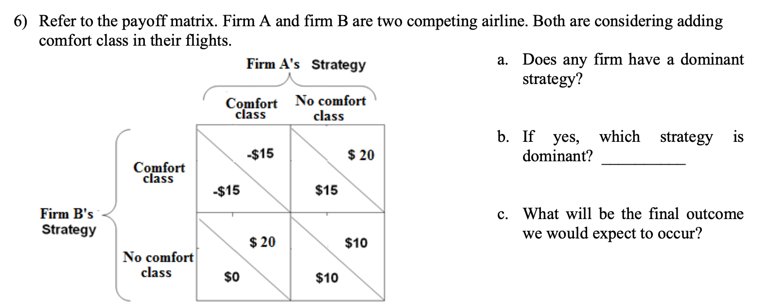 Solved 6) Refer To The Payoff Matrix. Firm A And Firm B Are | Chegg.com