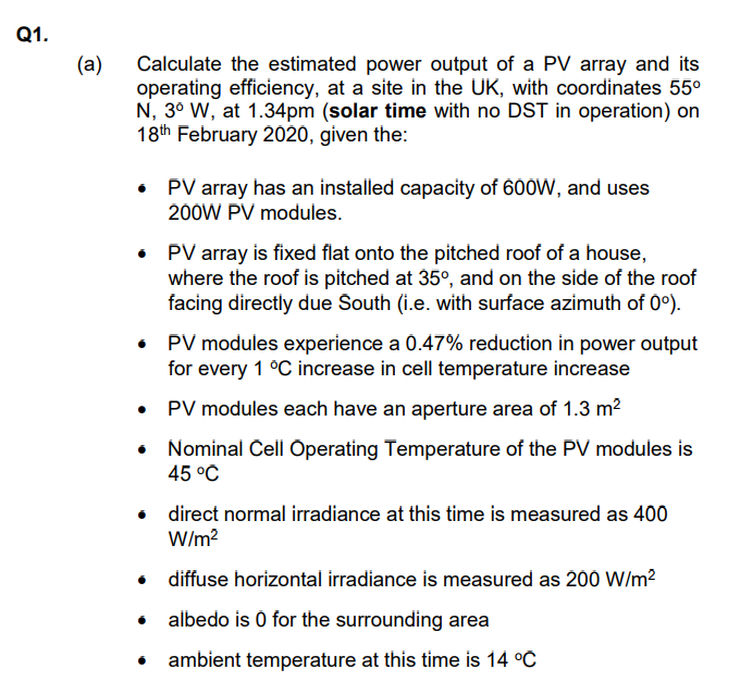 Solved Calculate the estimated power output of a PV array | Chegg.com