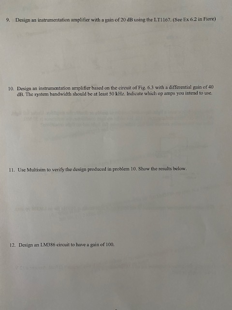 Solved 9.Design an instrumentation amplifier with a gain of | Chegg.com