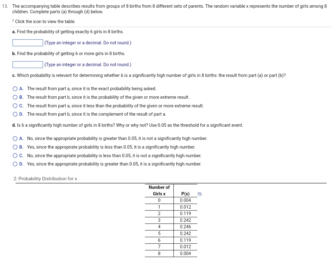 Solved 3. The accompanying table describes results from | Chegg.com