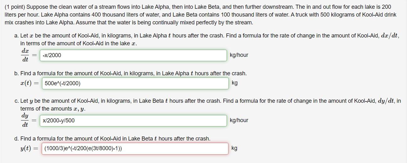 Solved (1 Point) Suppose The Clean Water Of A Stream Flows | Chegg.com