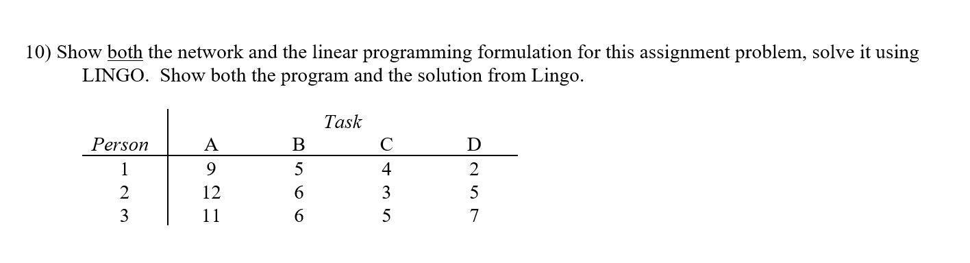 Solved 10) Show both the network and the linear programming | Chegg.com