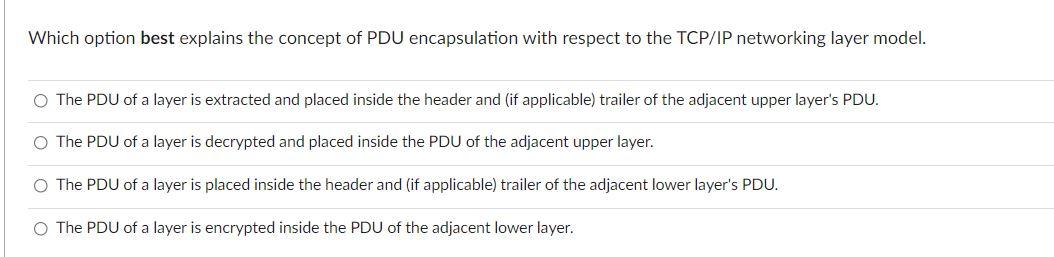Solved Which option best explains the concept of PDU | Chegg.com
