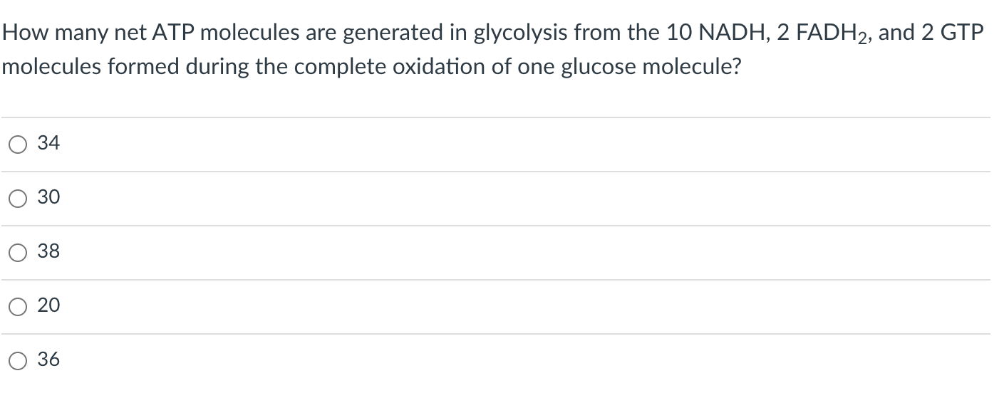 Solved How many net ATP molecules are generated in | Chegg.com