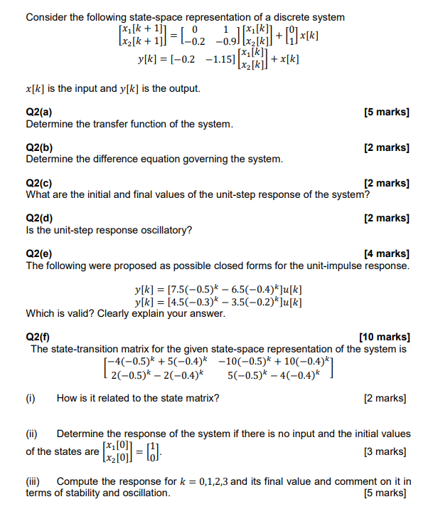 Solved Consider The Following State-space Representation Of | Chegg.com